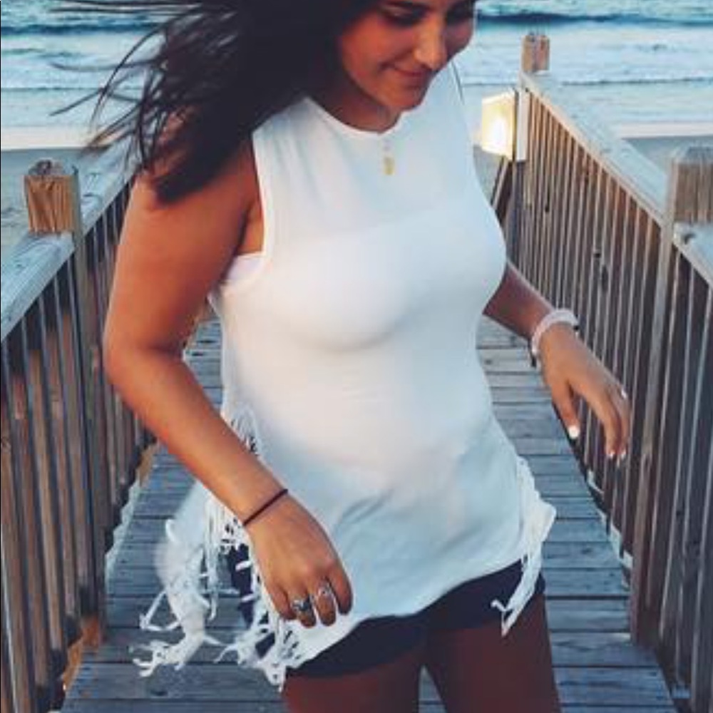 White fringed tank top